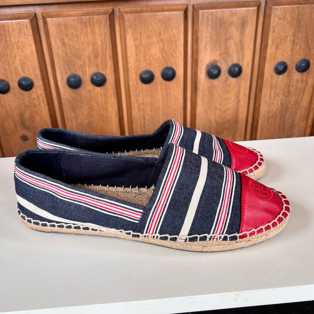 Tory Burch Flats Espadrille Shoes Red White and Blue 8.5 VGUC